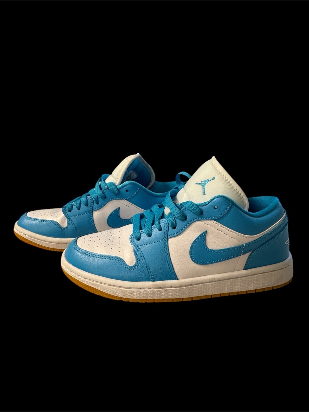 Air Jordan Low-Top Sneakers in White and Blue with Gum Outsole